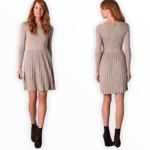 Tibi Cream Merino Wool Pleated Luxury Sweater Dress Long Sleeve Small
